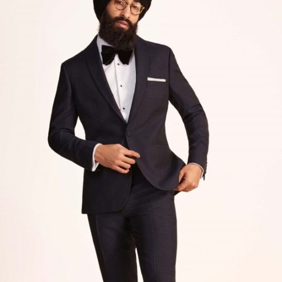 NWT MOSS BROS LONDON Slim Fit Ink Houndstooth Dress Jacket 36R